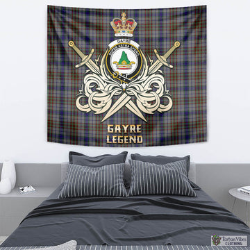 Gayre Hunting Tartan Tapestry with Clan Crest and the Golden Sword of Courageous Legacy