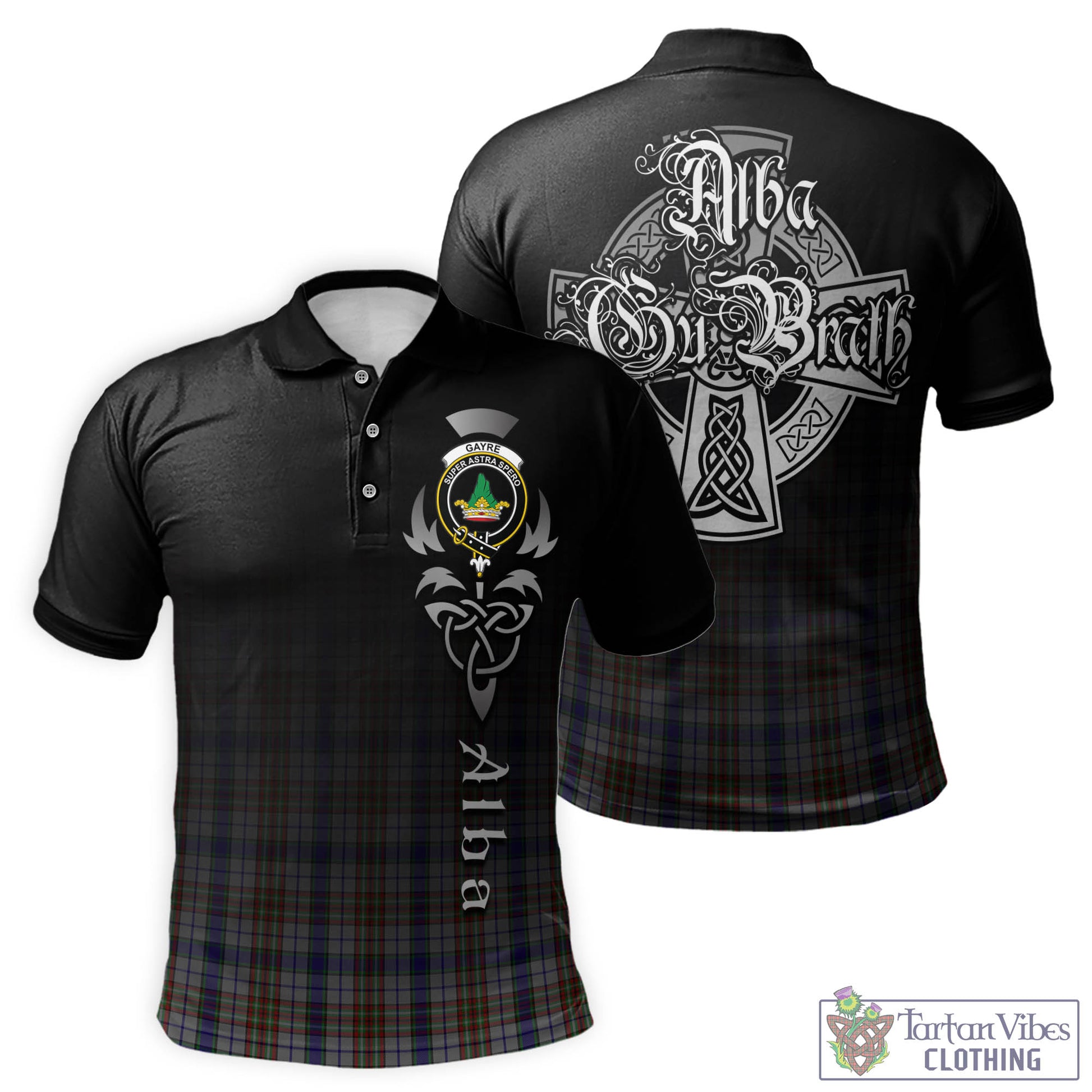 Tartan Vibes Clothing Gayre Hunting Tartan Polo Shirt Featuring Alba Gu Brath Family Crest Celtic Inspired