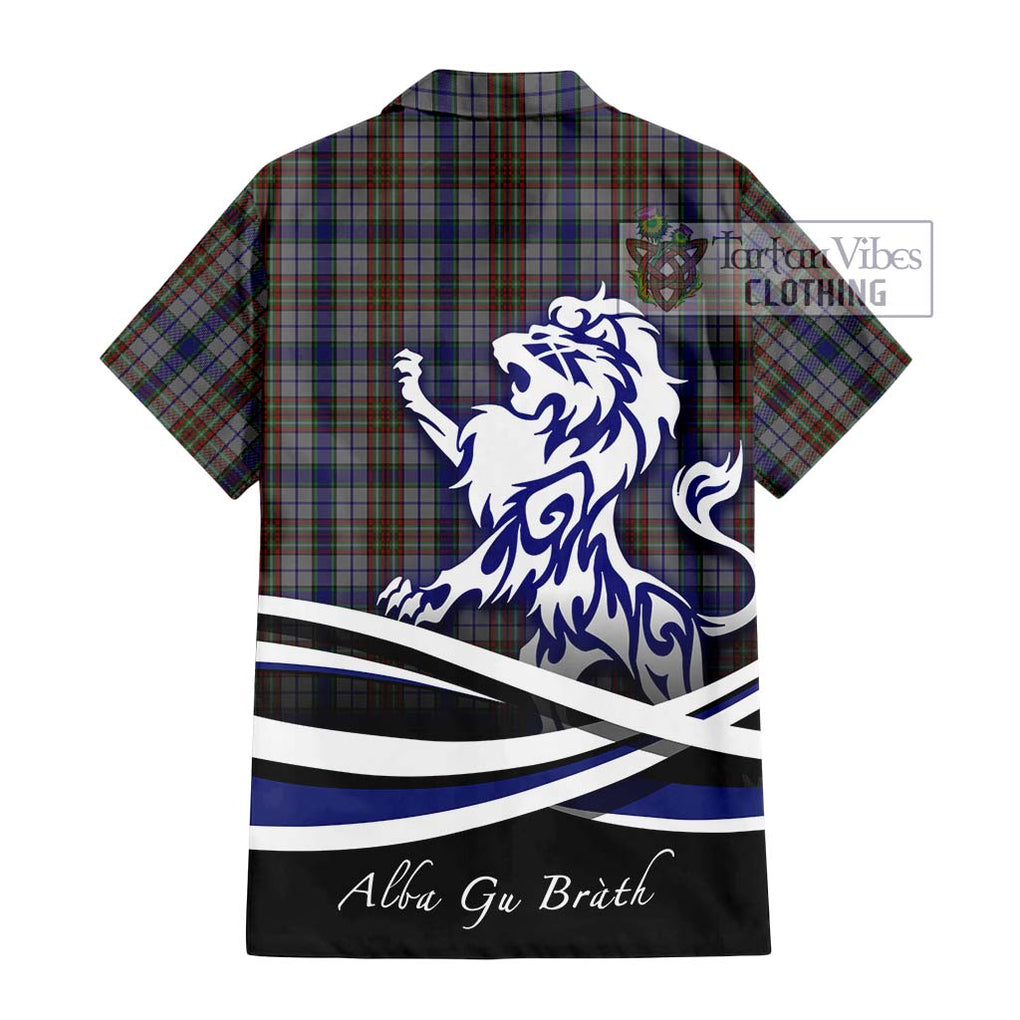 Gayre Hunting Tartan Short Sleeve Button Shirt with Alba Gu Brath Regal Lion Emblem - Tartanvibesclothing Shop