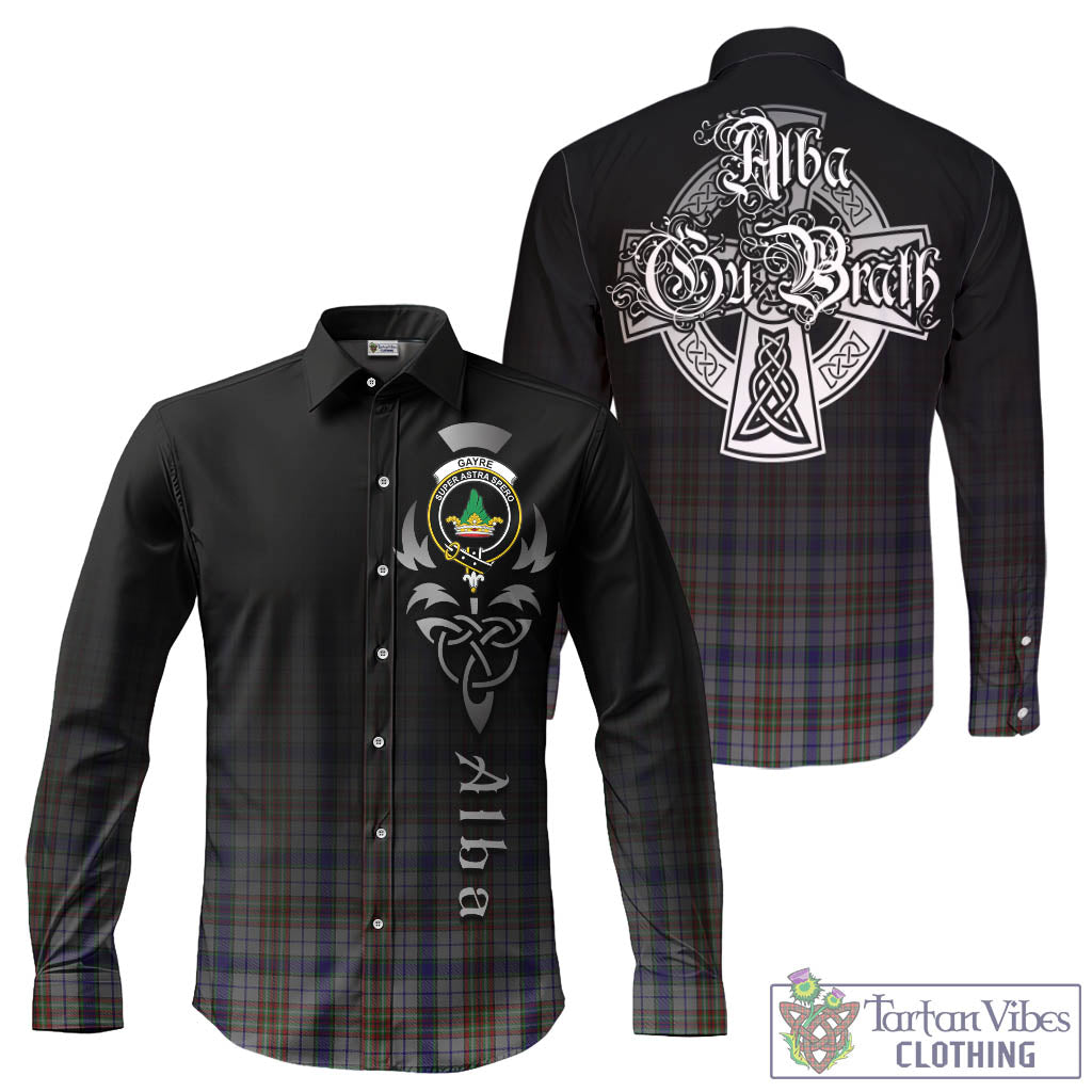 Tartan Vibes Clothing Gayre Hunting Tartan Long Sleeve Button Up Featuring Alba Gu Brath Family Crest Celtic Inspired