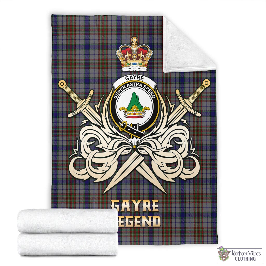 Tartan Vibes Clothing Gayre Hunting Tartan Blanket with Clan Crest and the Golden Sword of Courageous Legacy