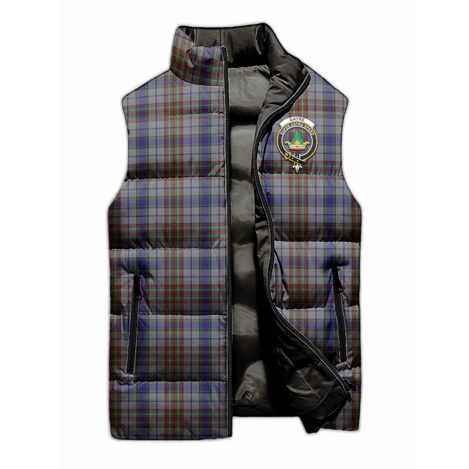 Gayre Hunting Tartan Sleeveless Puffer Jacket with Family Crest - Tartanvibesclothing