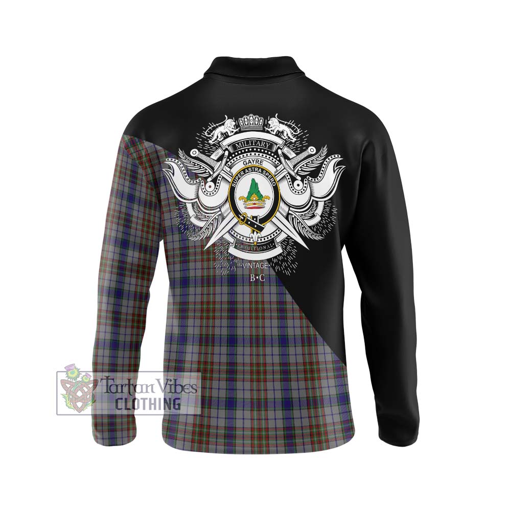 Gayre Hunting Tartan Long Sleeve Polo Shirt with Family Crest and Military Logo Style - Tartanvibesclothing Shop