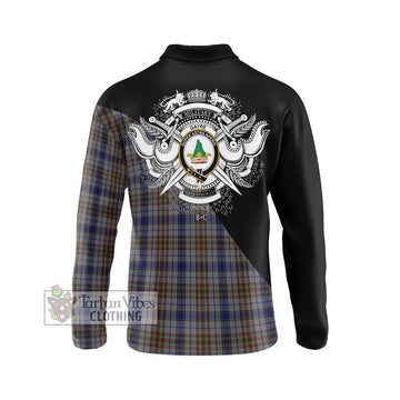 Gayre Hunting Tartan Long Sleeve Polo Shirt with Family Crest and Military Logo Style