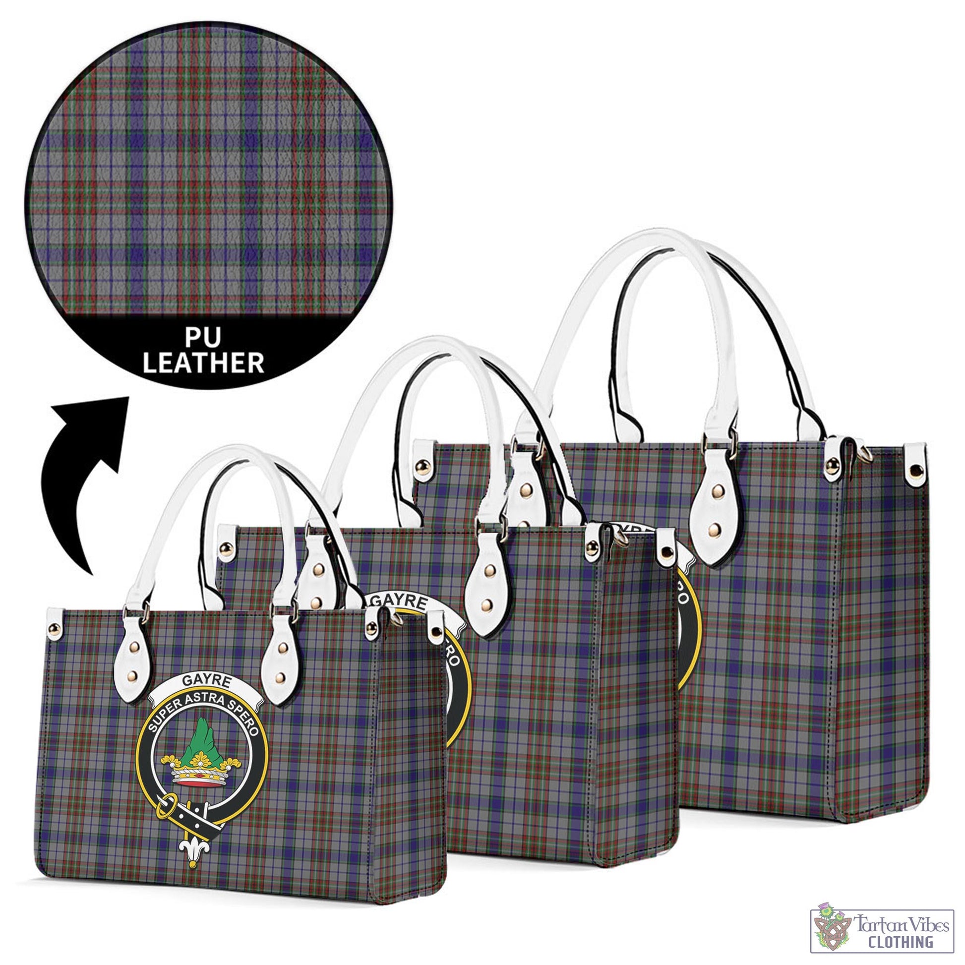 Tartan Vibes Clothing Gayre Hunting Tartan Luxury Leather Handbags with Family Crest