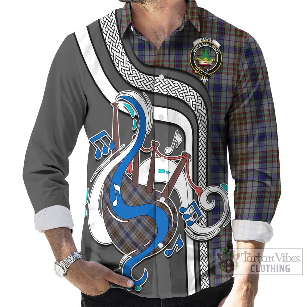 Gayre Hunting Tartan Long Sleeve Button Shirt with Epic Bagpipe Style - Tartanvibesclothing Shop