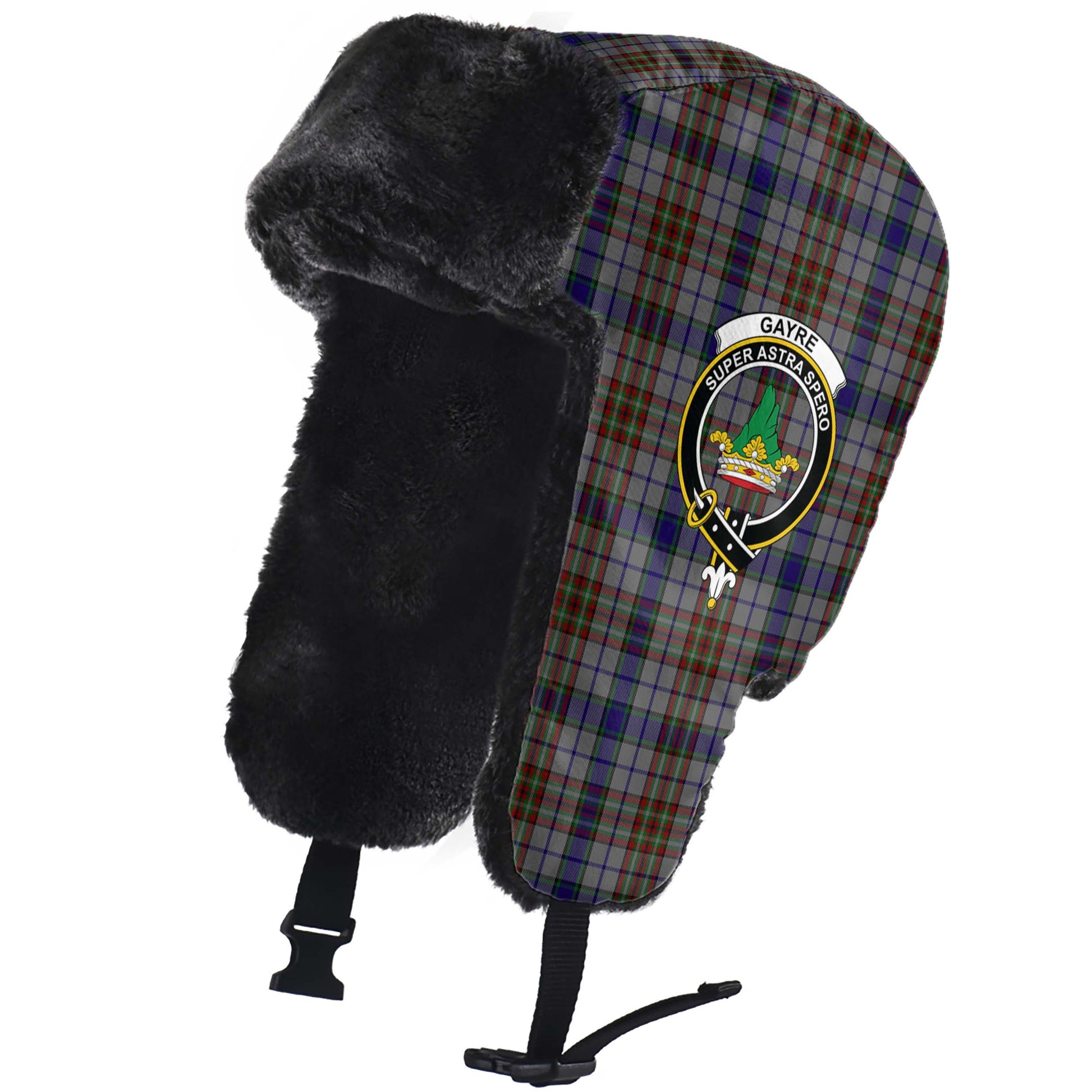 Gayre Hunting Tartan Winter Trapper Hat with Family Crest - Tartanvibesclothing