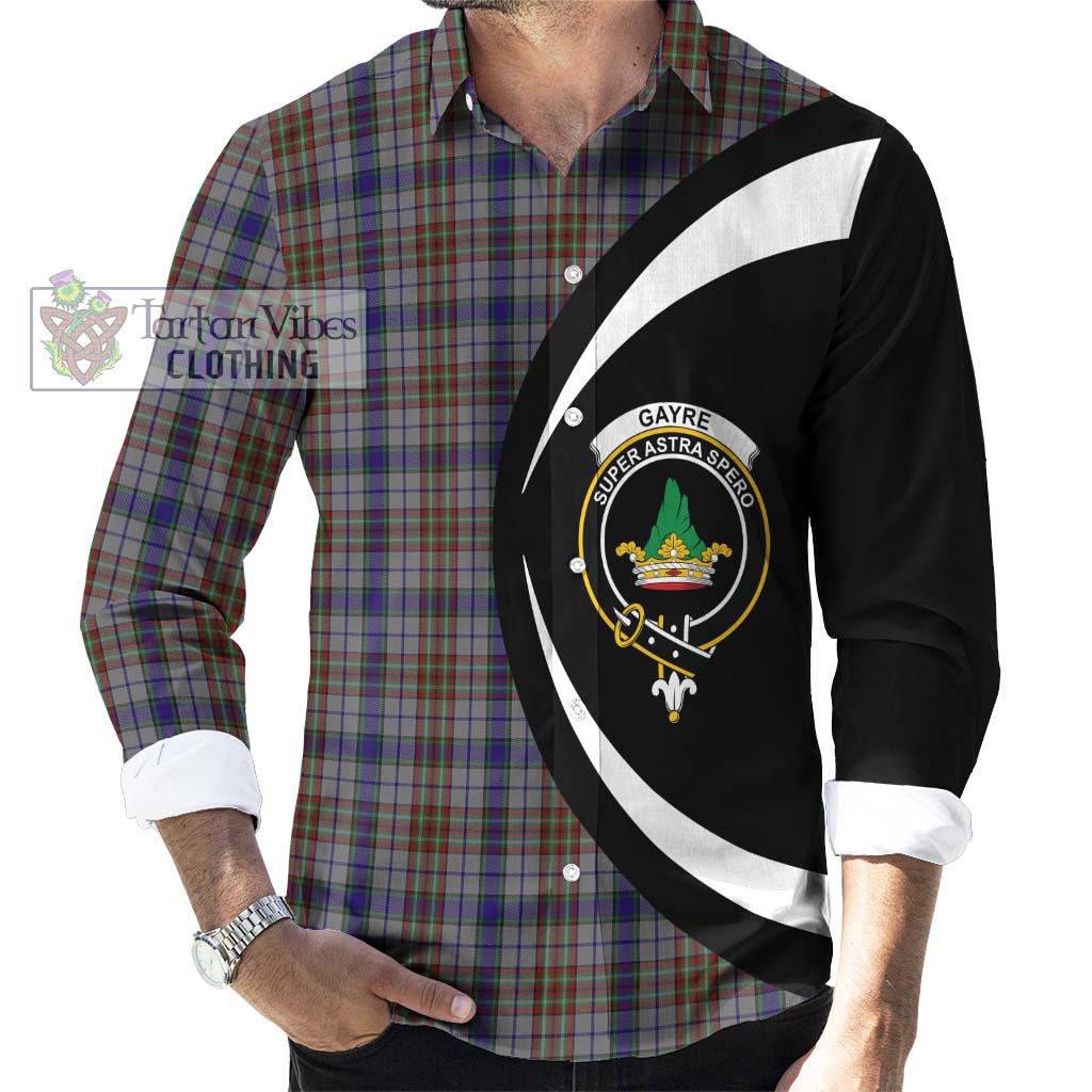 Gayre Hunting Tartan Long Sleeve Button Up with Family Crest Circle Style - Tartan Vibes Clothing