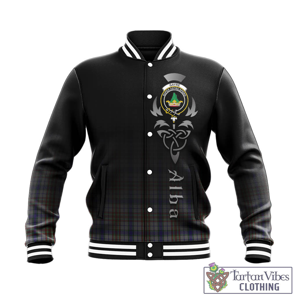 Tartan Vibes Clothing Gayre Hunting Tartan Baseball Jacket Featuring Alba Gu Brath Family Crest Celtic Inspired