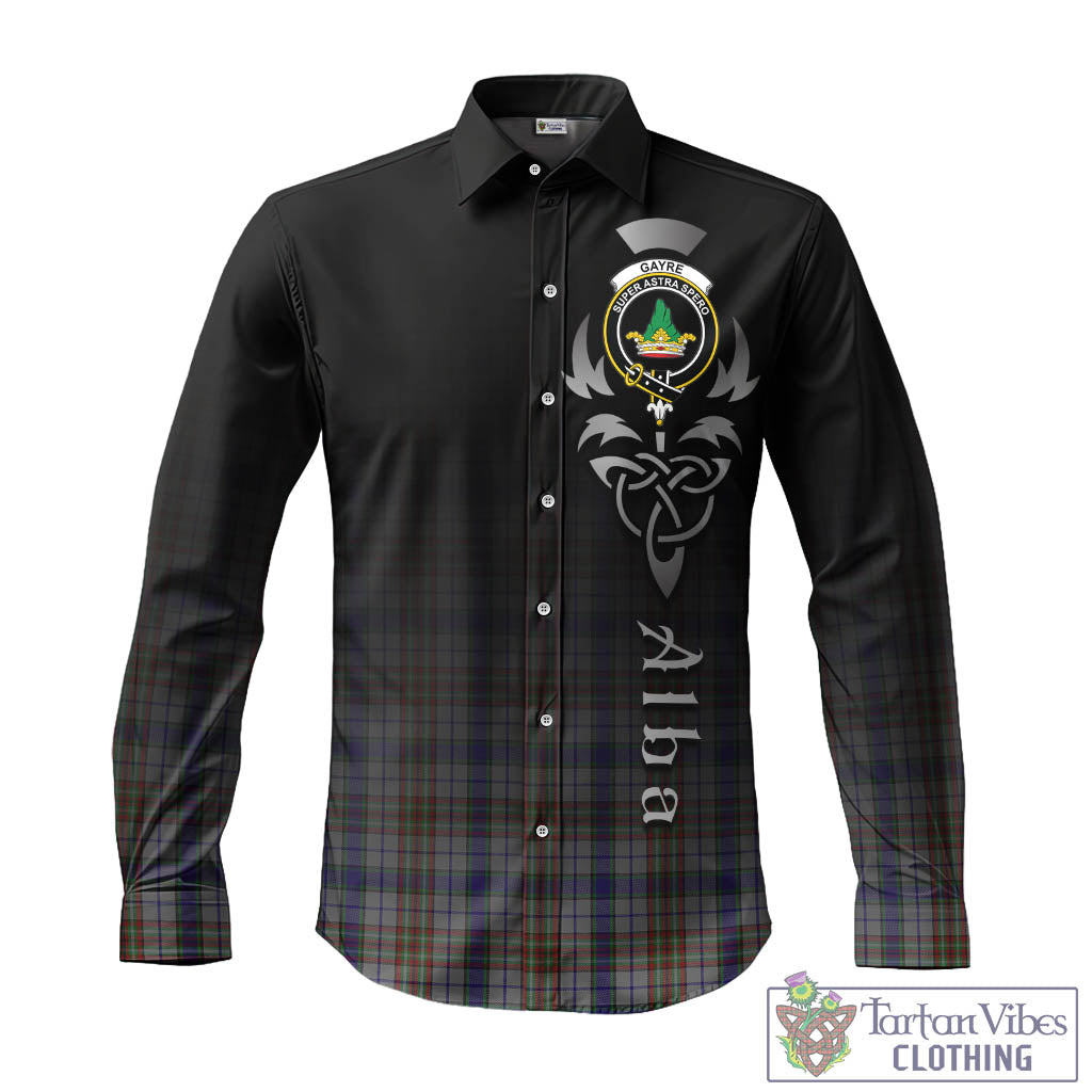 Tartan Vibes Clothing Gayre Hunting Tartan Long Sleeve Button Up Featuring Alba Gu Brath Family Crest Celtic Inspired