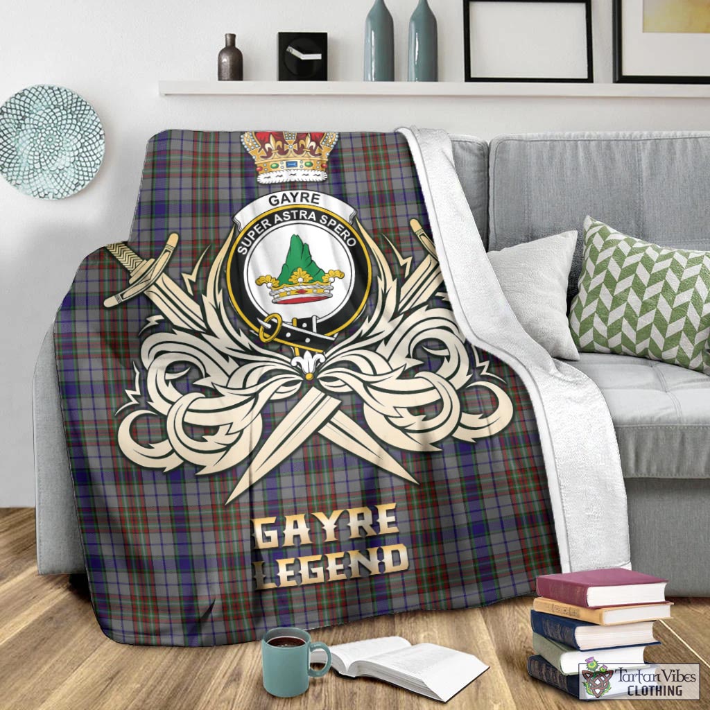 Tartan Vibes Clothing Gayre Hunting Tartan Blanket with Clan Crest and the Golden Sword of Courageous Legacy