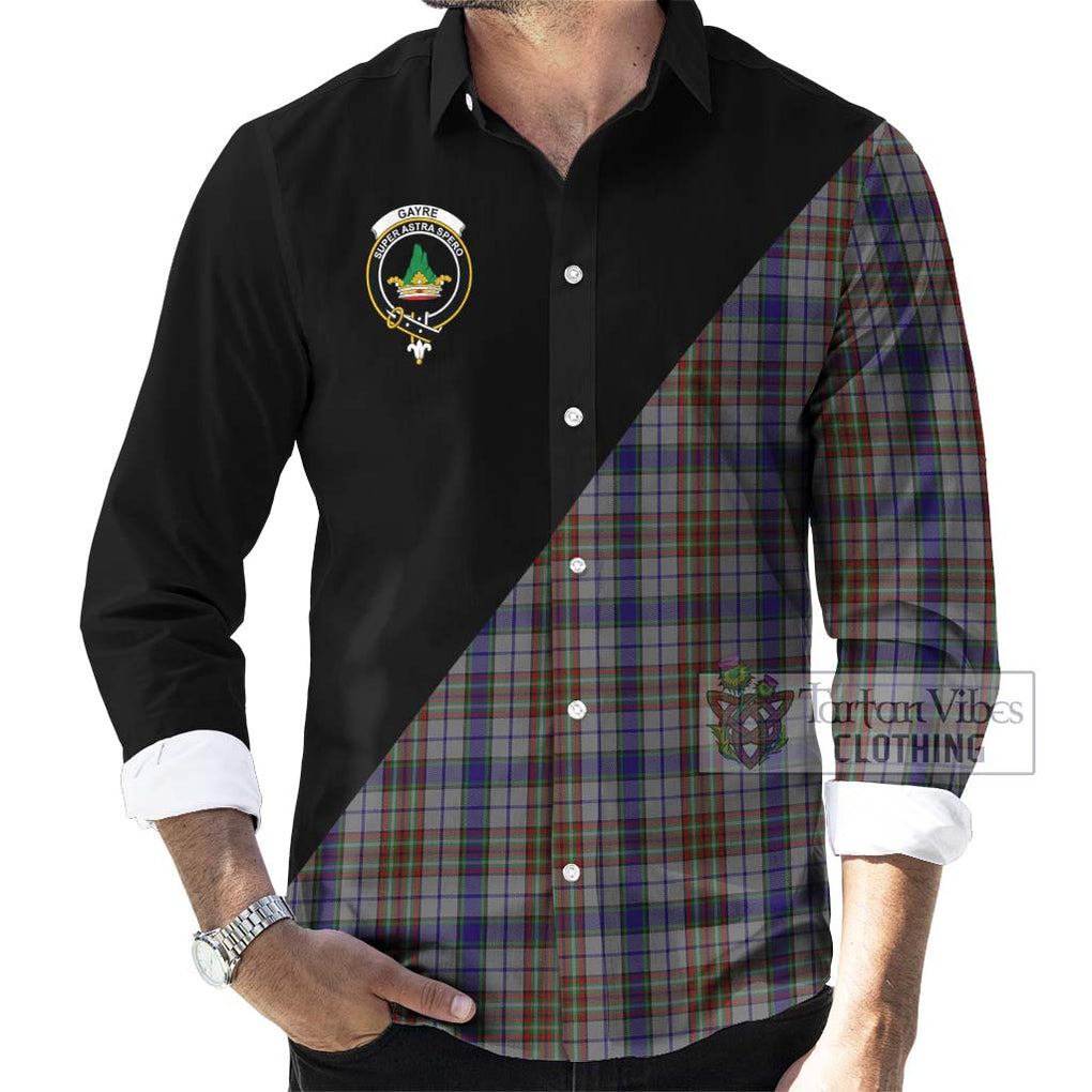 Gayre Hunting Tartan Long Sleeve Button Shirt with Family Crest and Military Logo Style - Tartanvibesclothing Shop