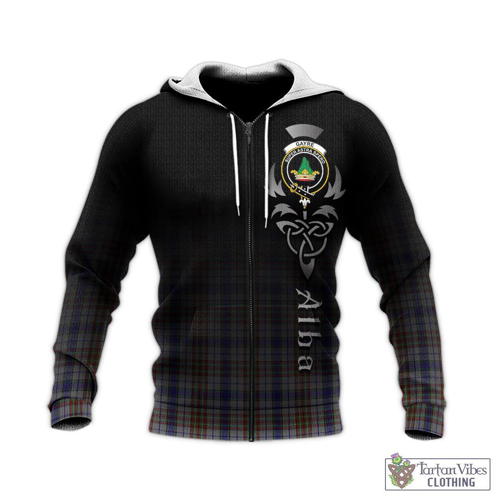 Tartan Vibes Clothing Gayre Hunting Tartan Knitted Hoodie Featuring Alba Gu Brath Family Crest Celtic Inspired