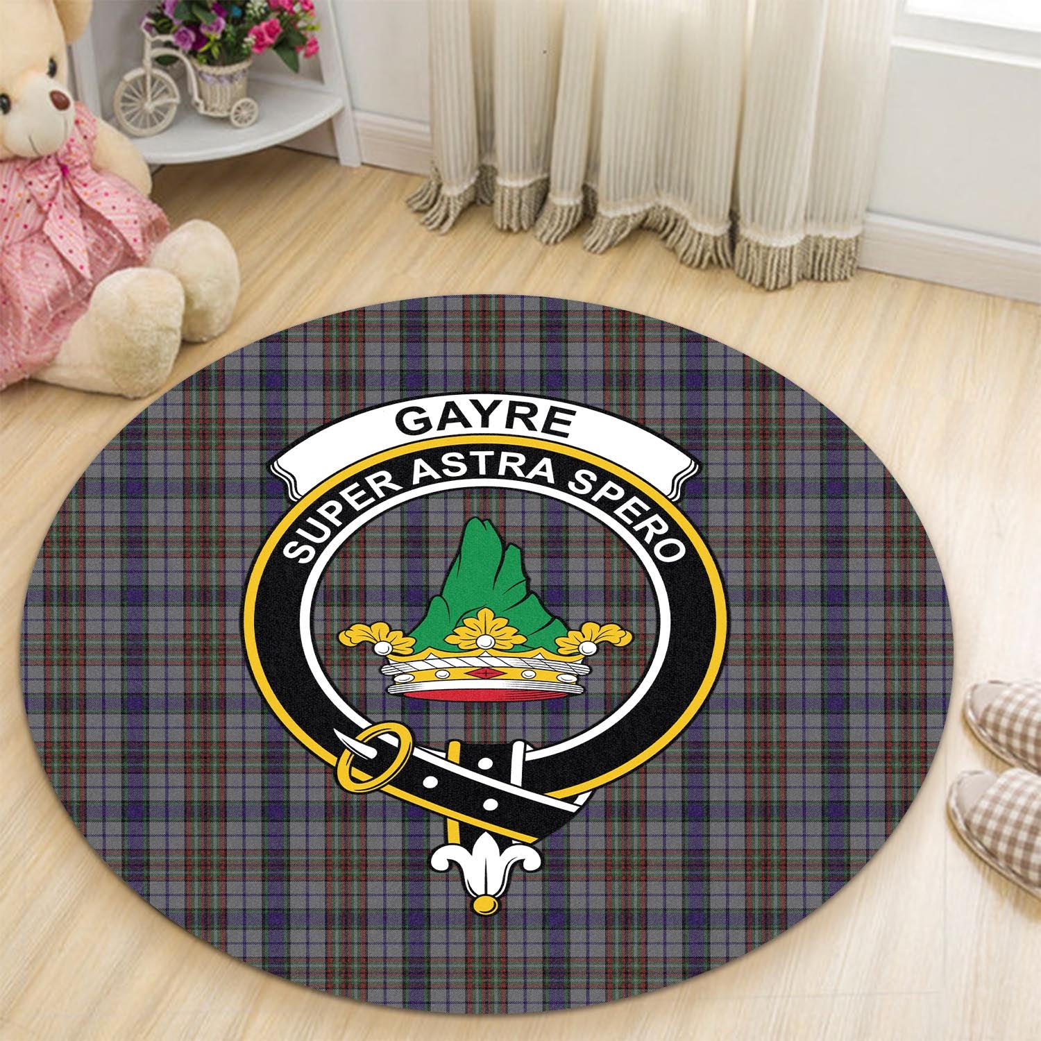 gayre-hunting-tartan-round-rug-with-family-crest