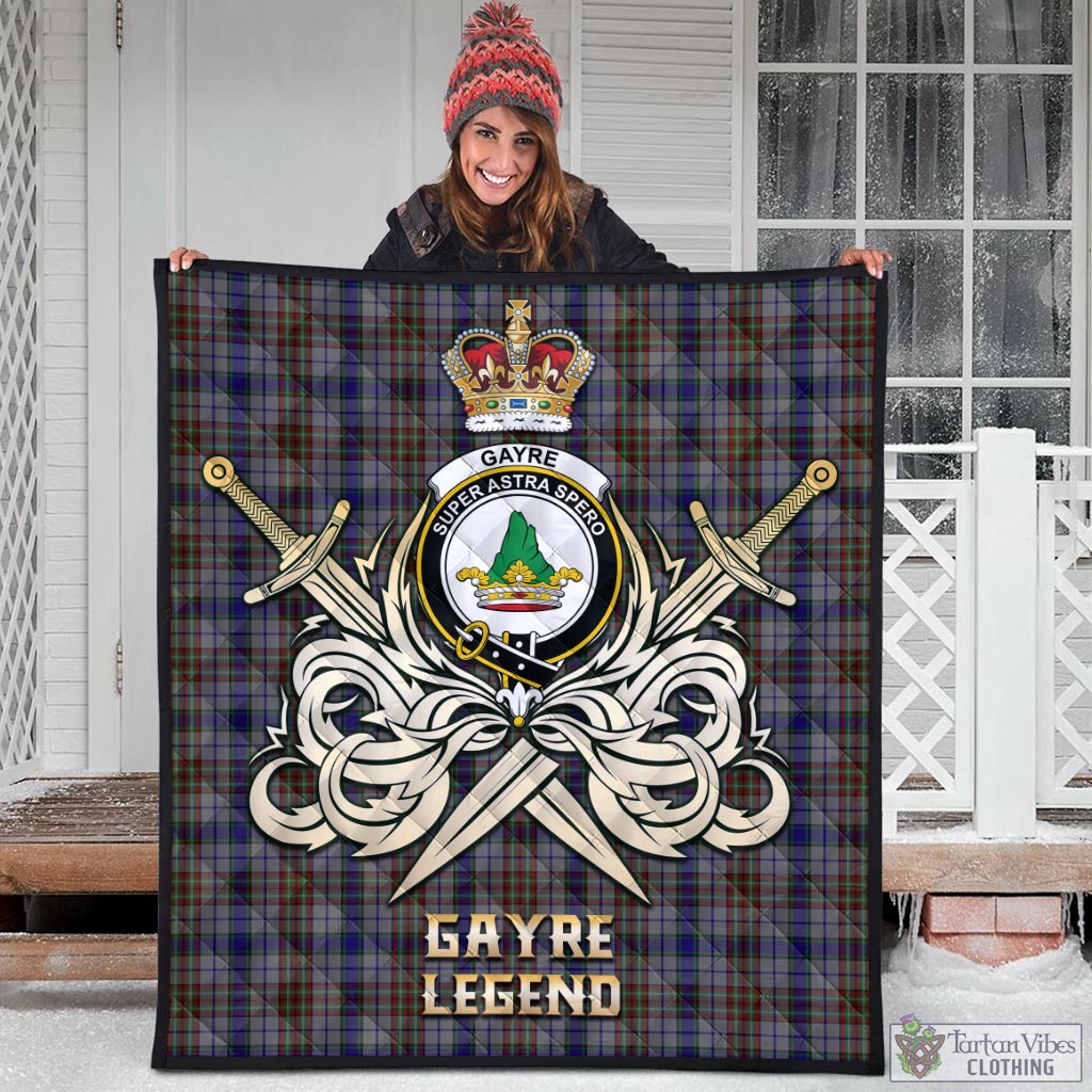 Tartan Vibes Clothing Gayre Hunting Tartan Quilt with Clan Crest and the Golden Sword of Courageous Legacy