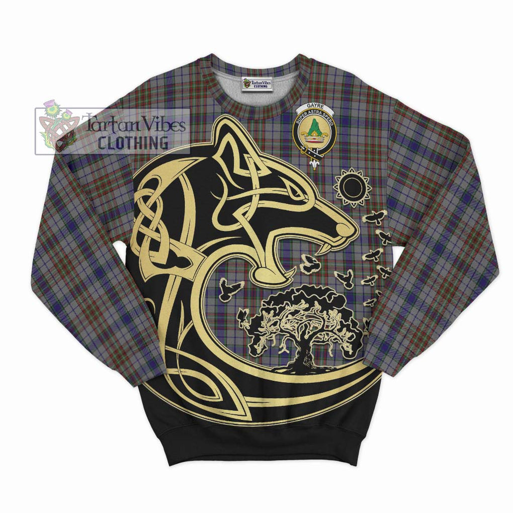 Gayre Hunting Tartan Sweatshirt with Family Crest Celtic Wolf Style - Tartan Vibes Clothing