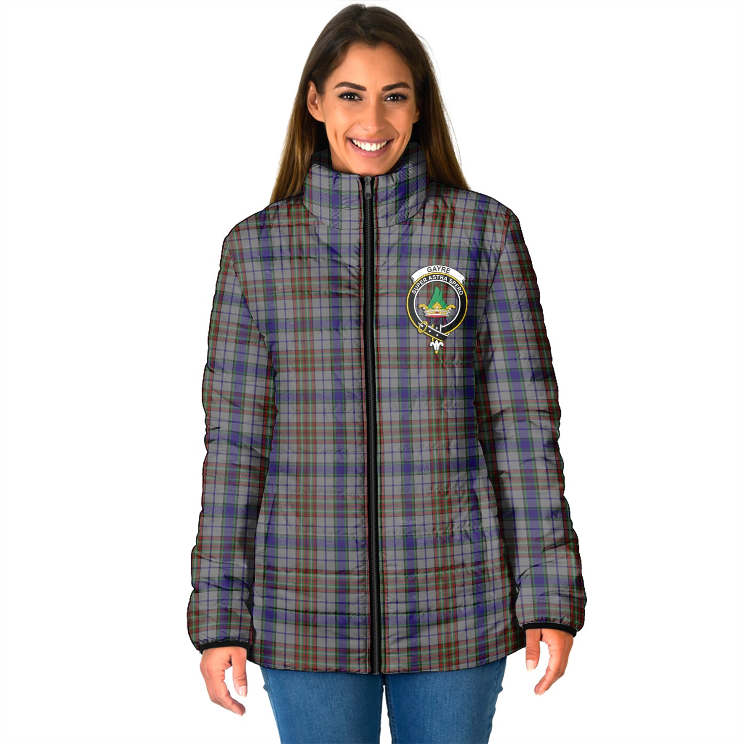 Gayre Hunting Tartan Padded Jacket with Family Crest - Tartan Vibes Clothing