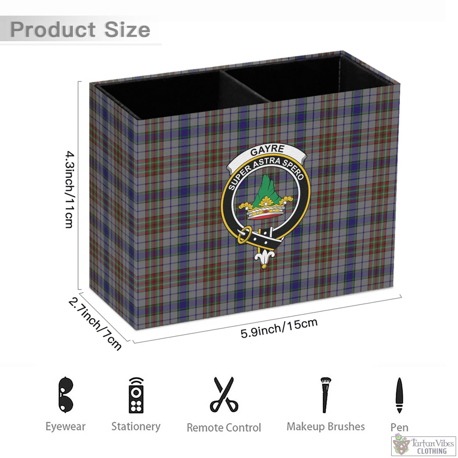 Tartan Vibes Clothing Gayre Hunting Tartan Pen Holder with Family Crest