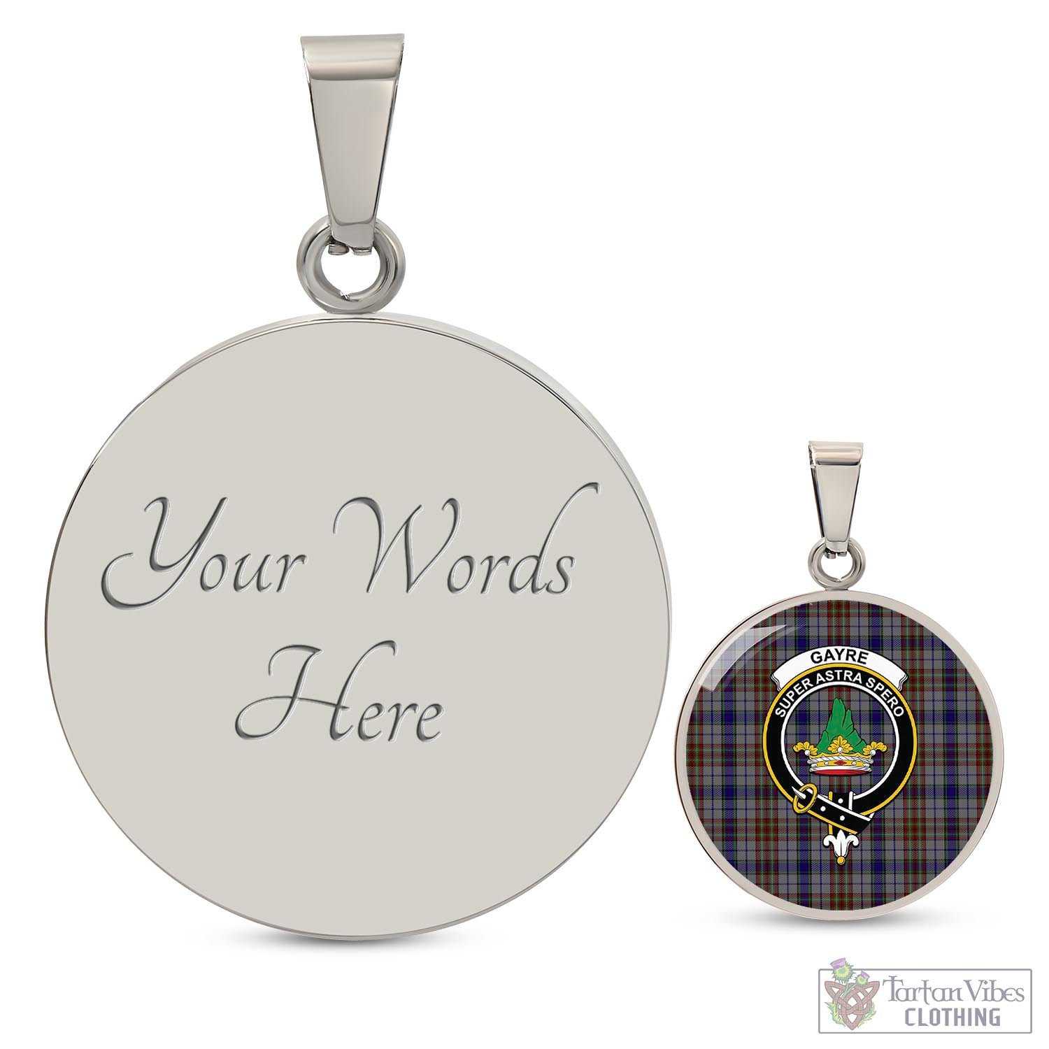 Tartan Vibes Clothing Gayre Hunting Tartan Circle Necklace with Family Crest