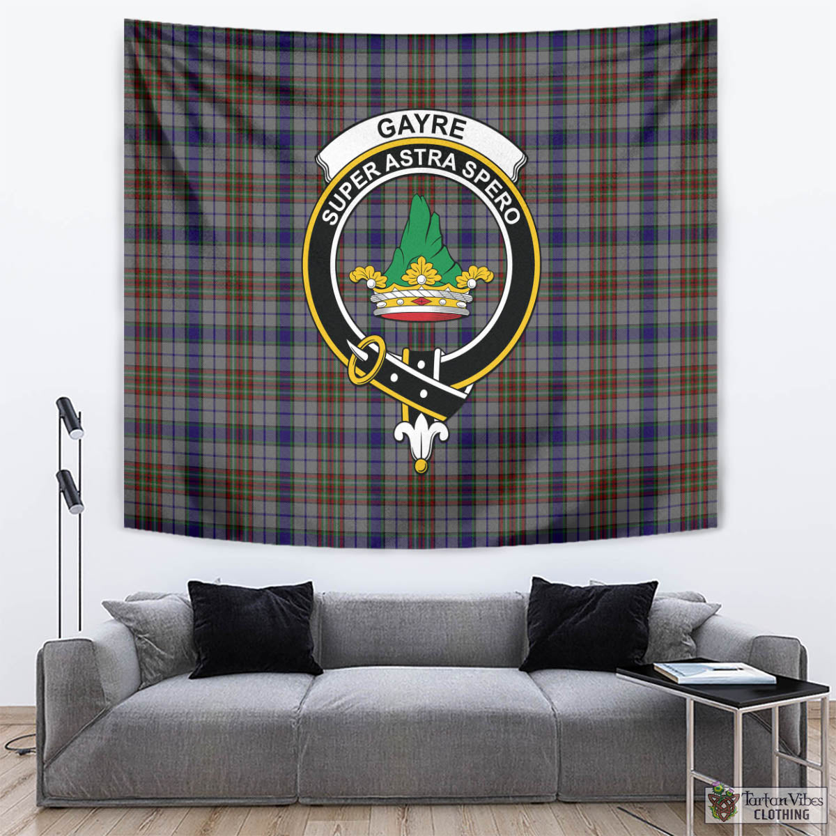 Tartan Vibes Clothing Gayre Hunting Tartan Tapestry Wall Hanging and Home Decor for Room with Family Crest