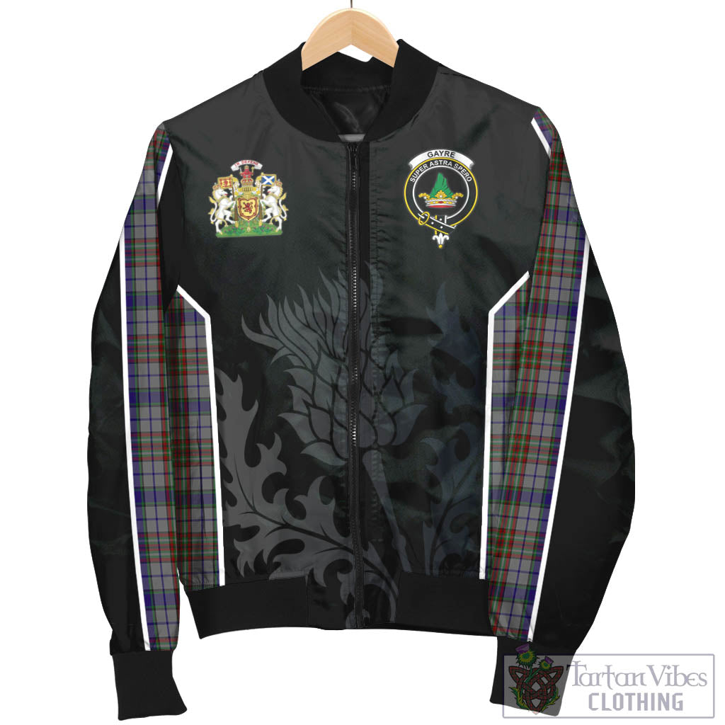 Tartan Vibes Clothing Gayre Hunting Tartan Bomber Jacket with Family Crest and Scottish Thistle Vibes Sport Style