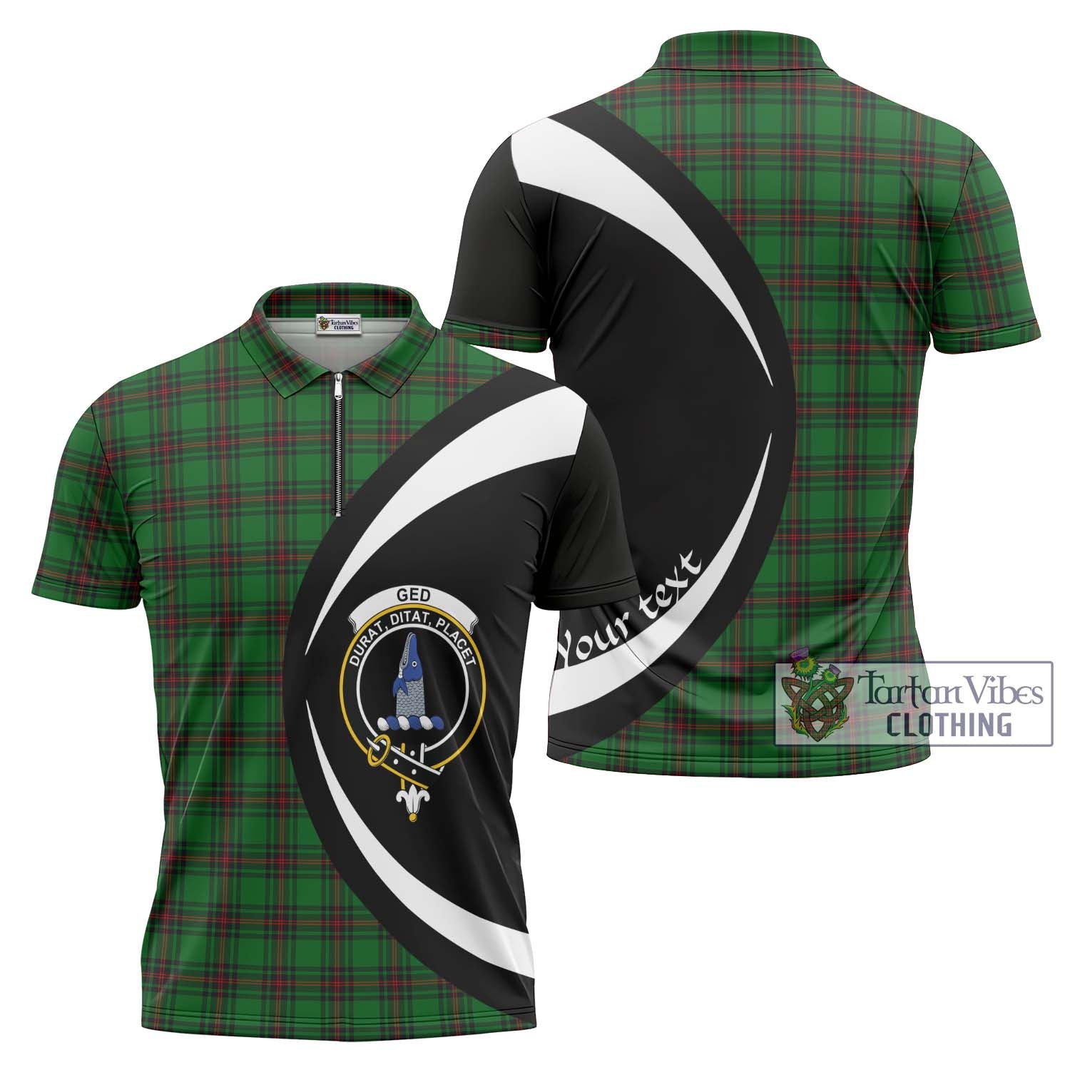 Tartan Vibes Clothing Ged Tartan Zipper Polo Shirt with Family Crest Circle Style