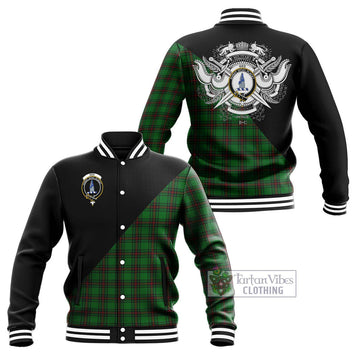 Ged Tartan Baseball Jacket with Family Crest and Military Logo Style