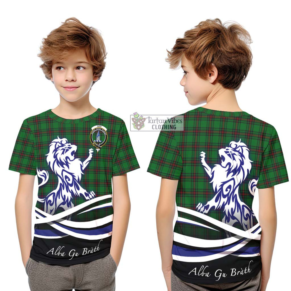 Ged Tartan Kid T-Shirt with Alba Gu Brath Regal Lion Emblem Youth XL Size14 - Tartanvibesclothing Shop