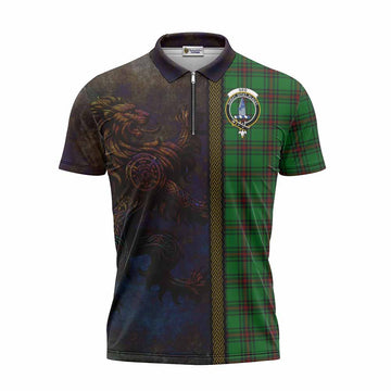 Ged Tartan Family Crest Zipper Polo Shirt Alba Gu Brath Be Brave Lion Ancient Style Unisex - Tartan Vibes Clothing