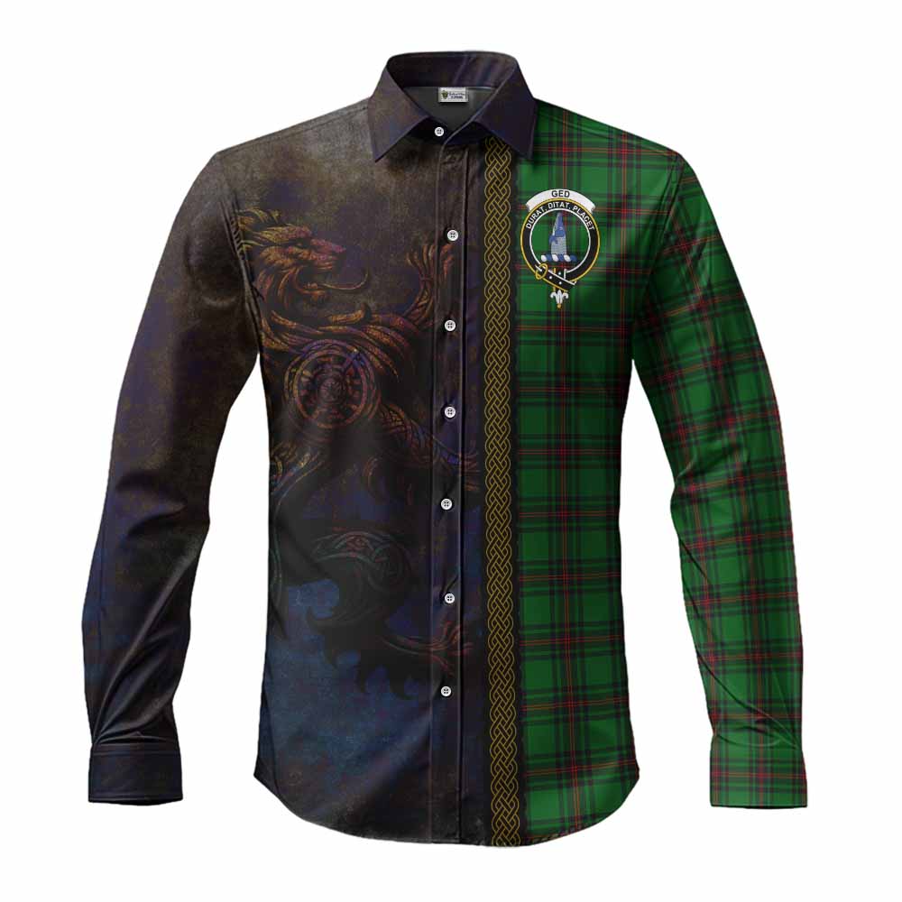 Ged Tartan Family Crest Long Sleeve Button Shirt Alba Gu Brath Be Brave Lion Ancient Style Men's Shirt S - Tartan Vibes Clothing