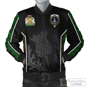 Ged Tartan Bomber Jacket with Family Crest and Scottish Thistle Vibes Sport Style