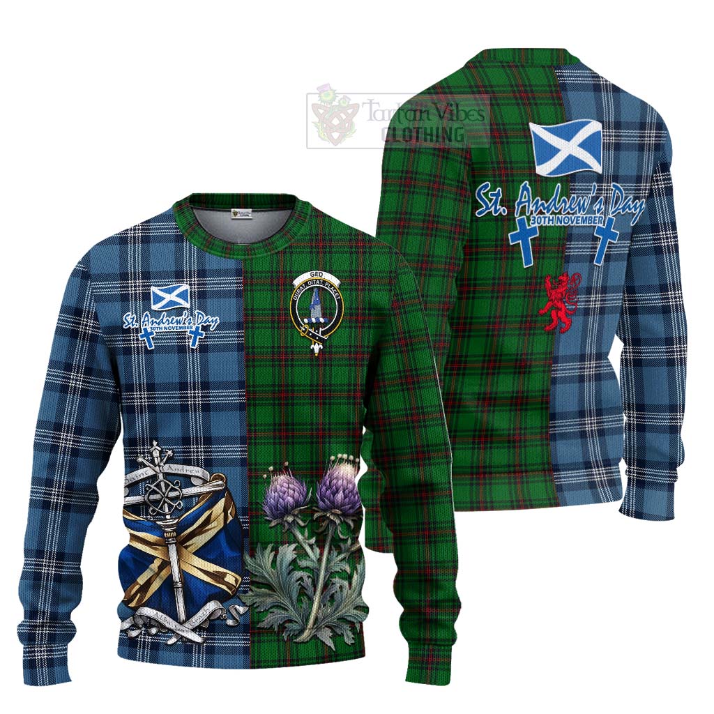 Tartan Vibes Clothing Ged Tartan Knitted Sweater Happy St. Andrew's Day Half Tartan Style