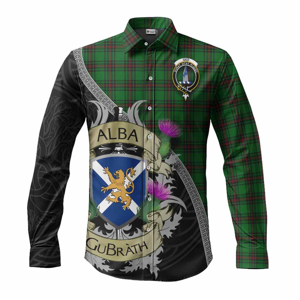 Ged Tartan Family Crest Long Sleeve Button Shirt Lion Rampant Royal Thistle Shield Celtic Inspired Men's Shirt S - Tartan Vibes Clothing