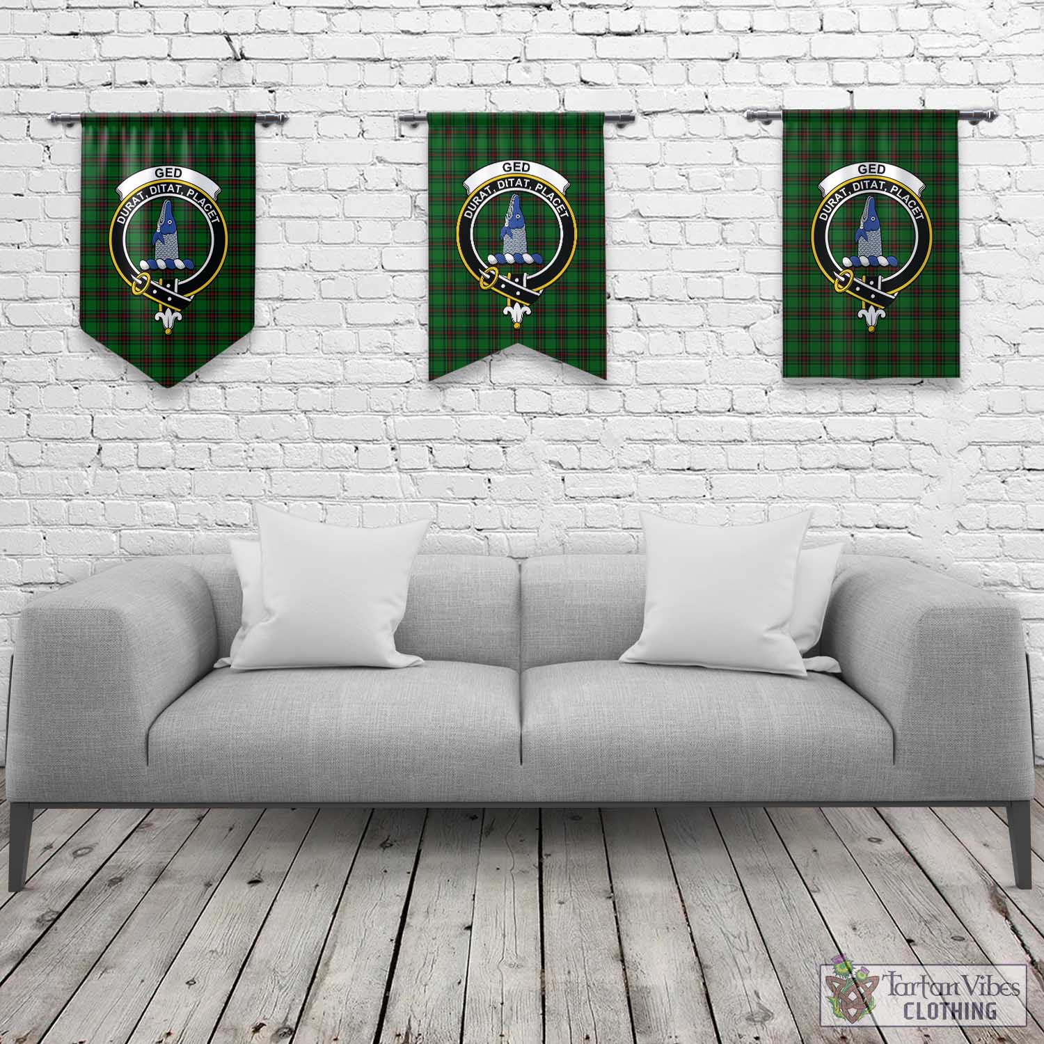 Tartan Vibes Clothing Ged Tartan Gonfalon, Tartan Banner with Family Crest