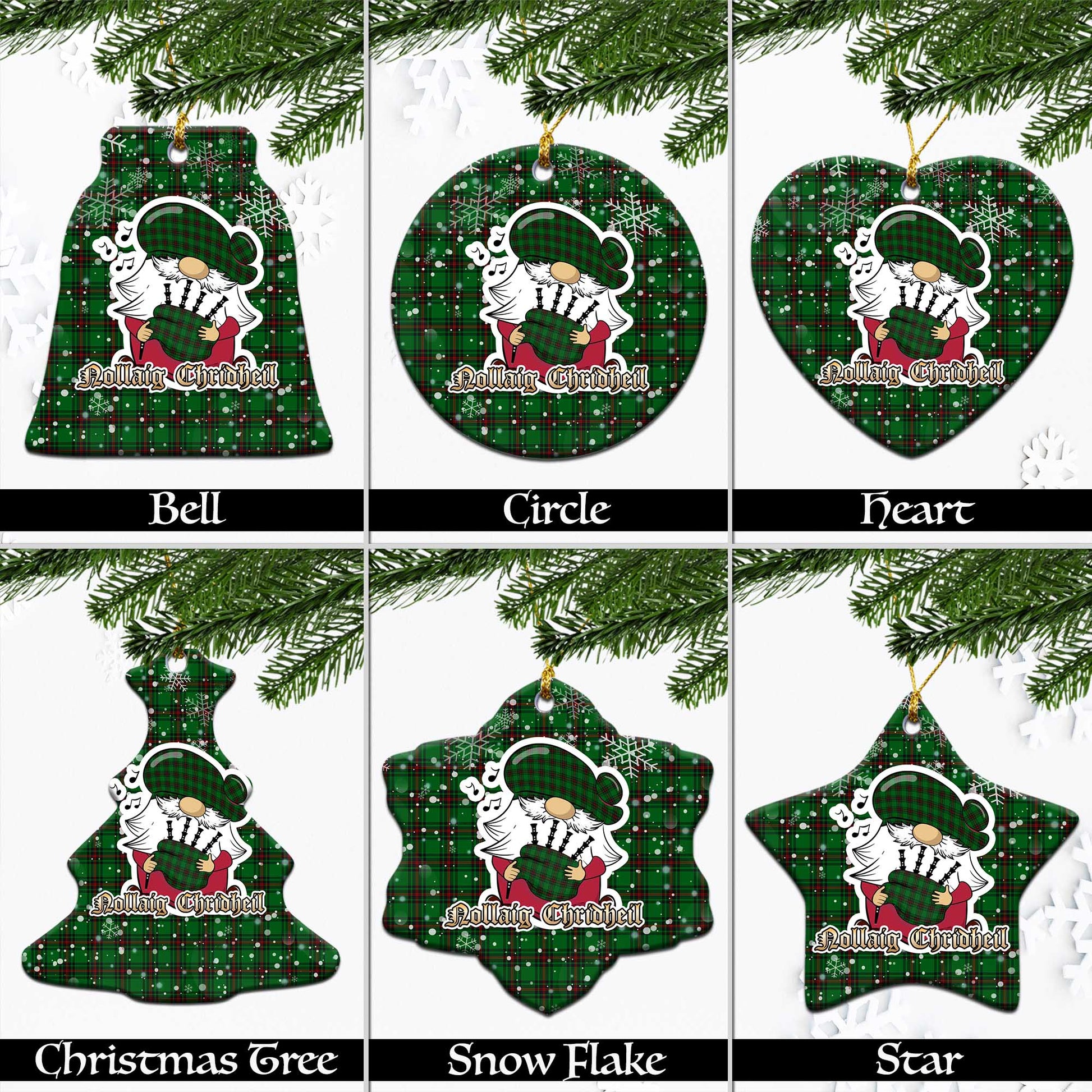 Ged Tartan Christmas Ornaments with Scottish Gnome Playing Bagpipes Ceramic - Tartanvibesclothing