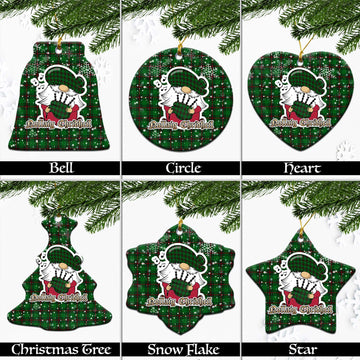 Ged Tartan Christmas Ceramic Ornaments with Scottish Gnome Playing Bagpipes