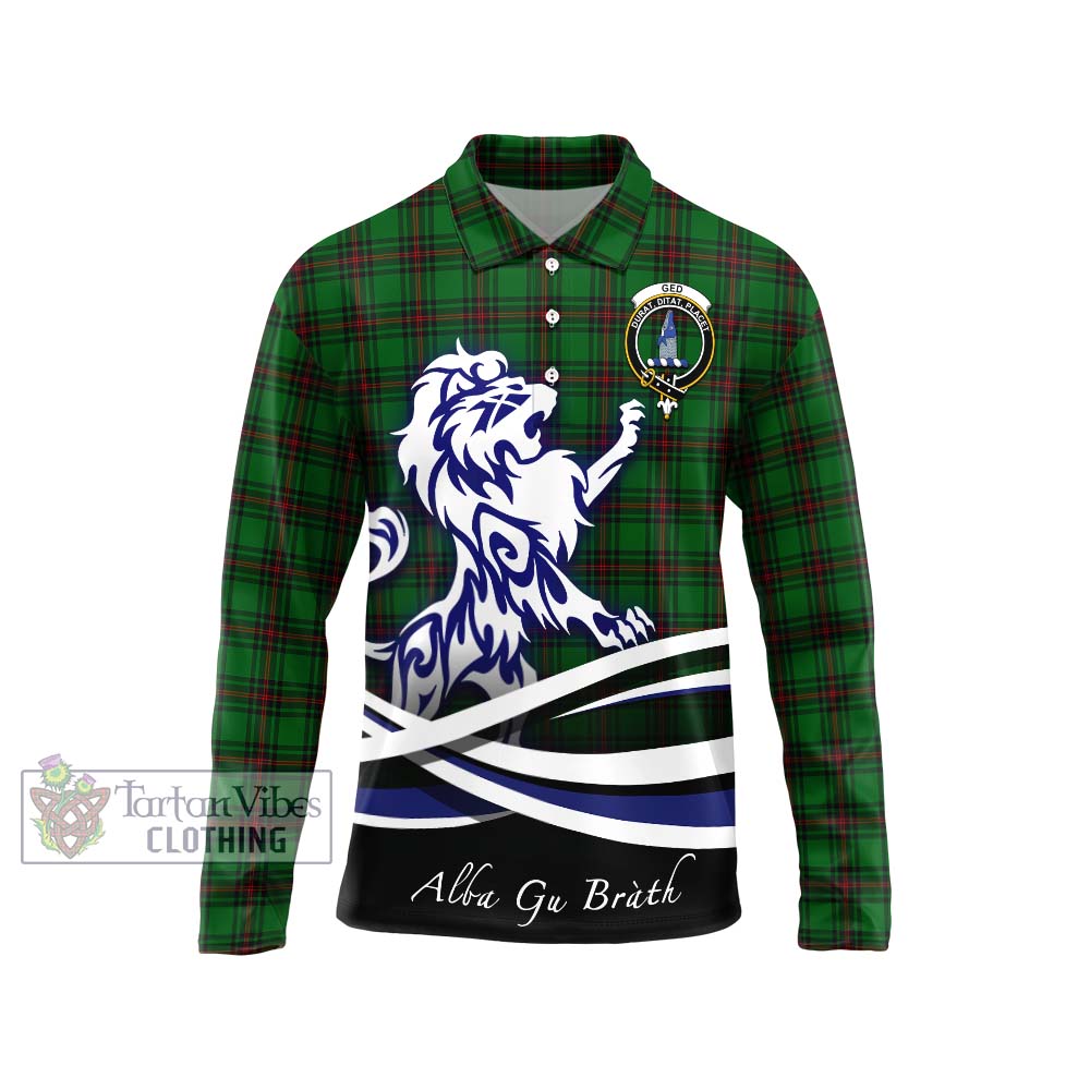 Ged Tartan Long Sleeve Polo Shirt with Alba Gu Brath Regal Lion Emblem Unisex - Tartanvibesclothing Shop