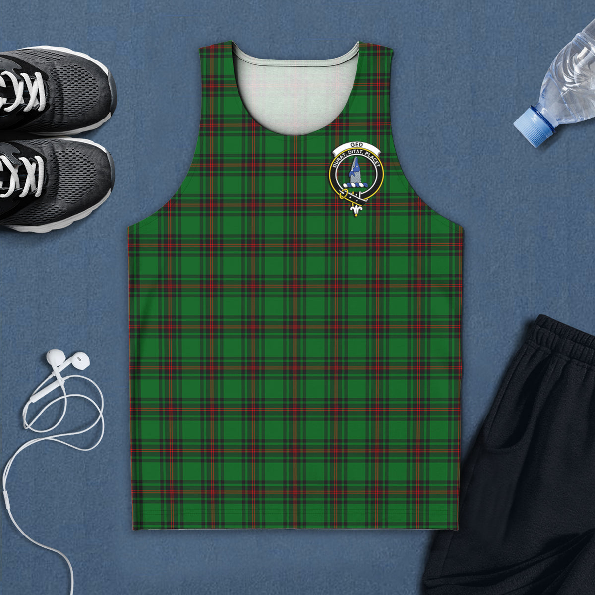 Ged Tartan Mens Tank Top with Family Crest 5XL - Tartan Vibes Clothing