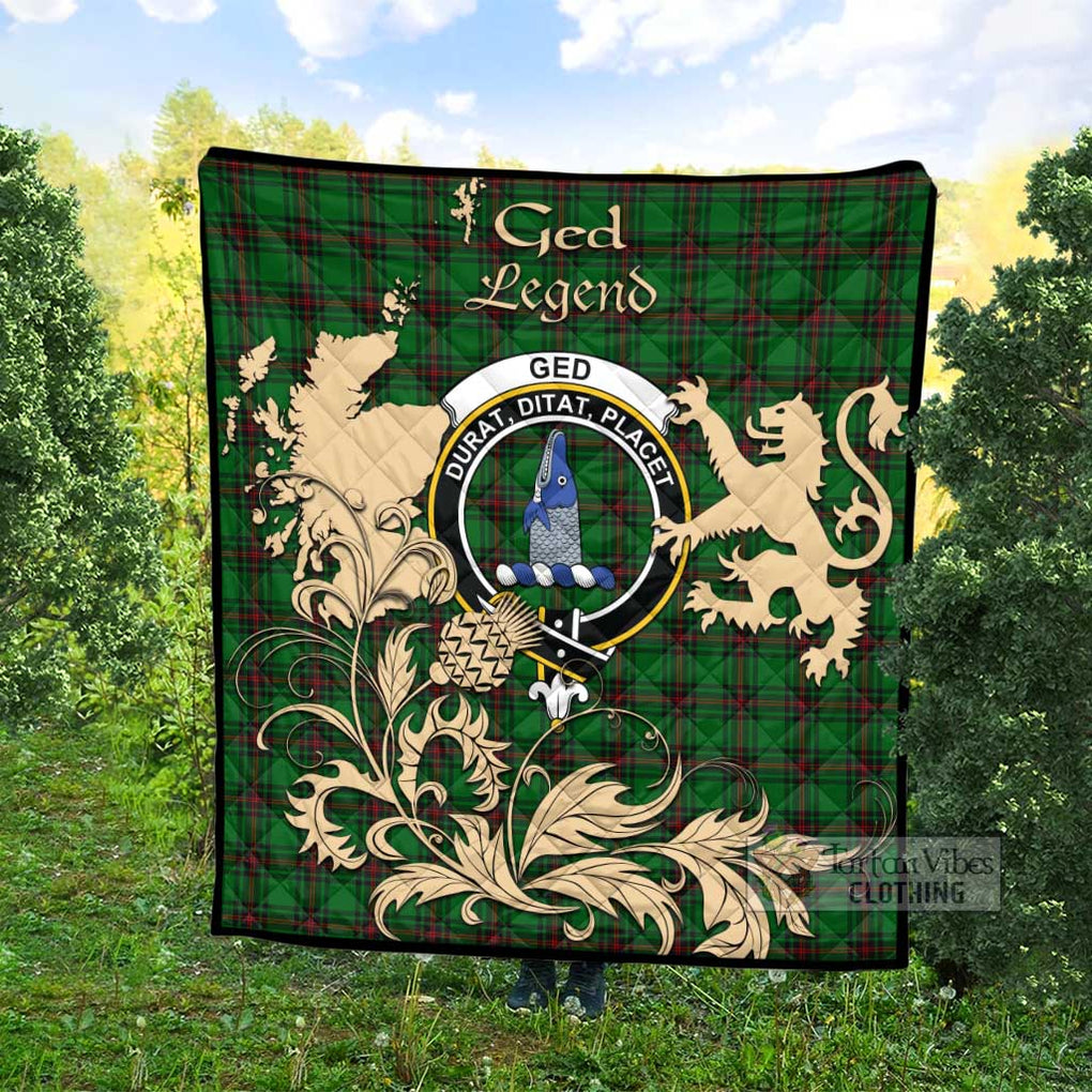 Tartan Vibes Clothing Ged Tartan Quilt with Family Crest and Scottish Symbol Style