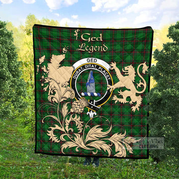 Ged Tartan Quilt with Family Crest and Scottish Symbol Style