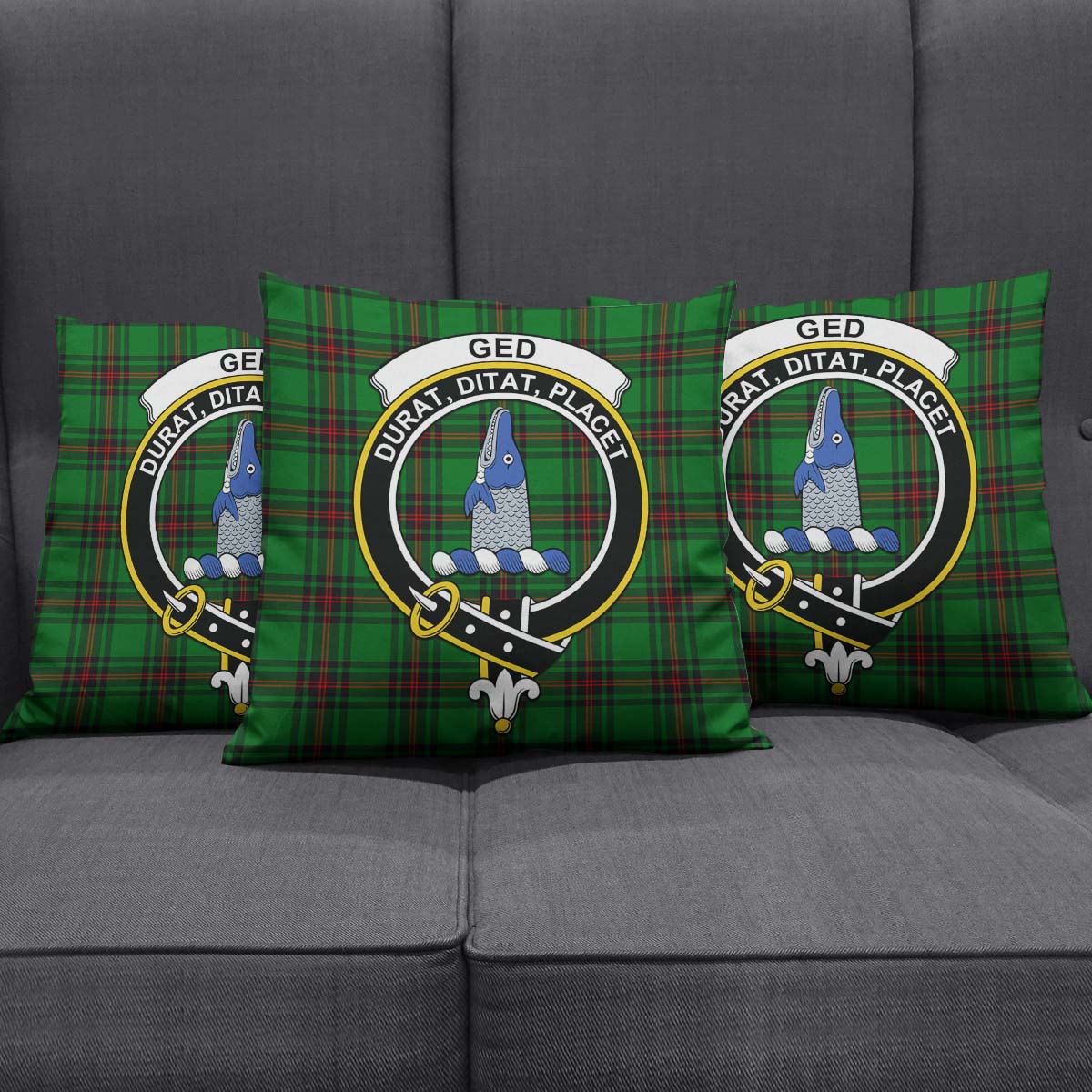 Ged Tartan Pillow Cover with Family Crest Square Pillow Cover - Tartanvibesclothing