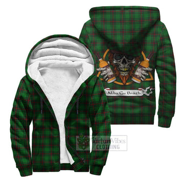 Ged Tartan Sherpa Hoodie with Family Crest and Bearded Skull Holding Bottles of Whiskey