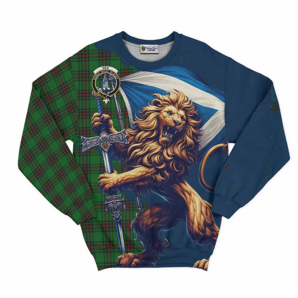 Tartan Vibes Clothing Ged Tartan Family Crest Sweatshirt with Scottish Majestic Lion