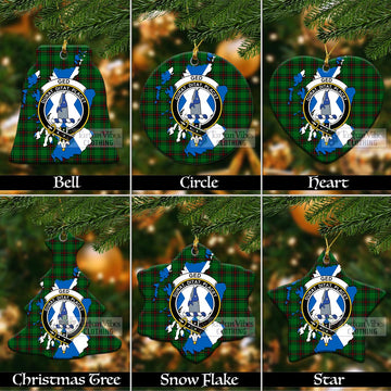 Ged Tartan Christmas Ornament with Family Crest and Scotland Map