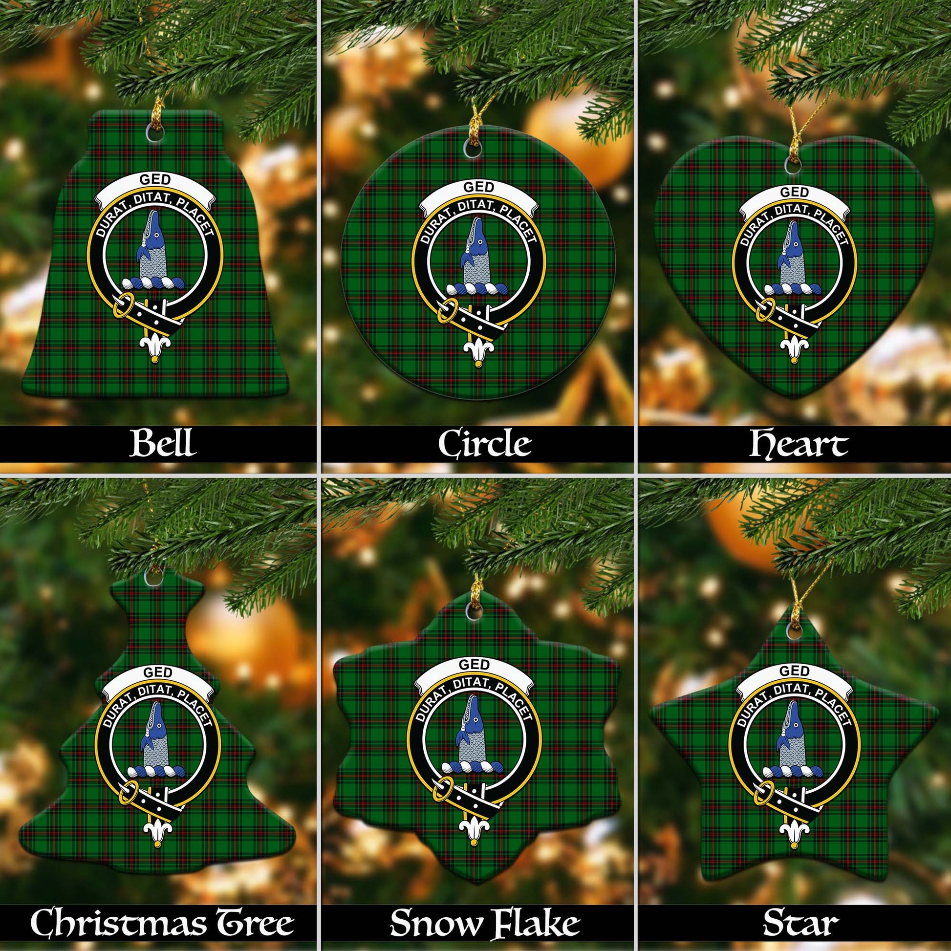 Ged Tartan Christmas Ornaments with Family Crest - Tartanvibesclothing