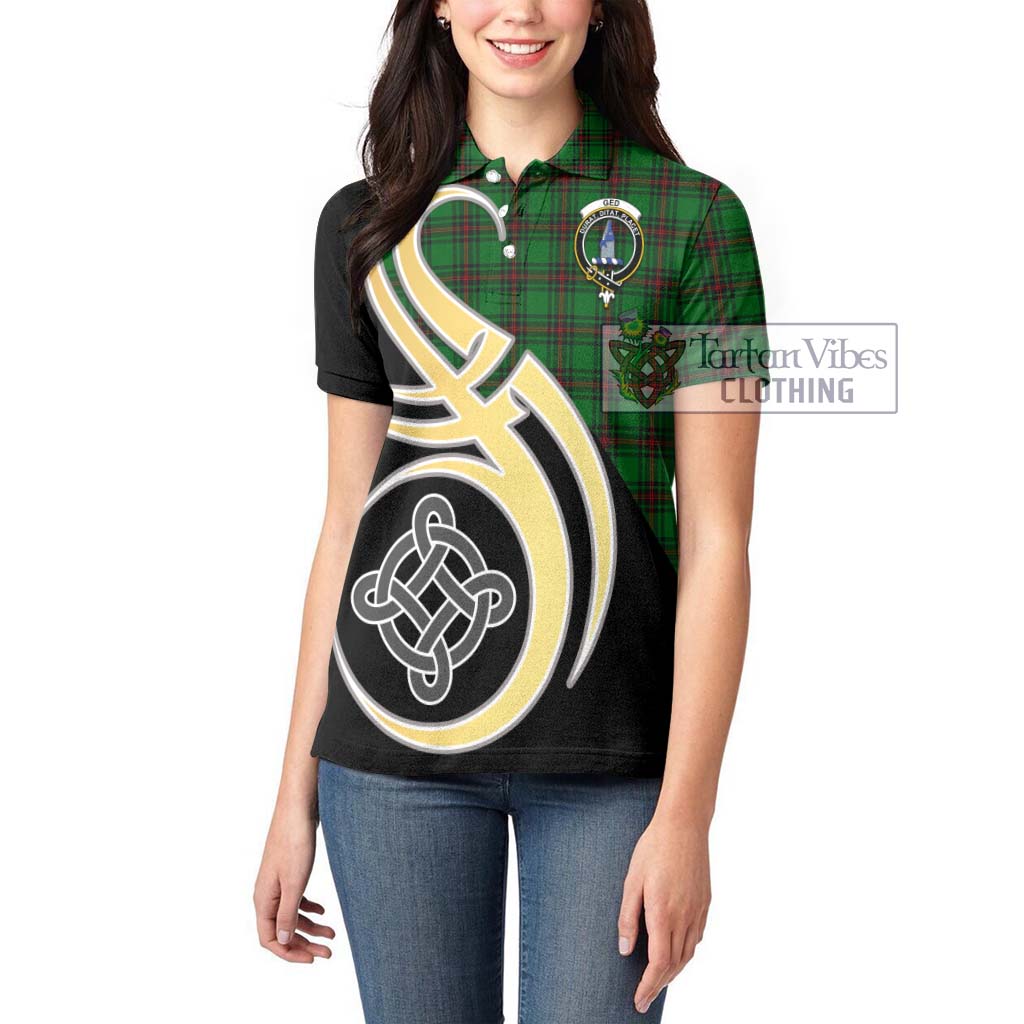 Ged Tartan Women's Polo Shirt with Family Crest and Celtic Symbol Style Women - Tartan Vibes Clothing