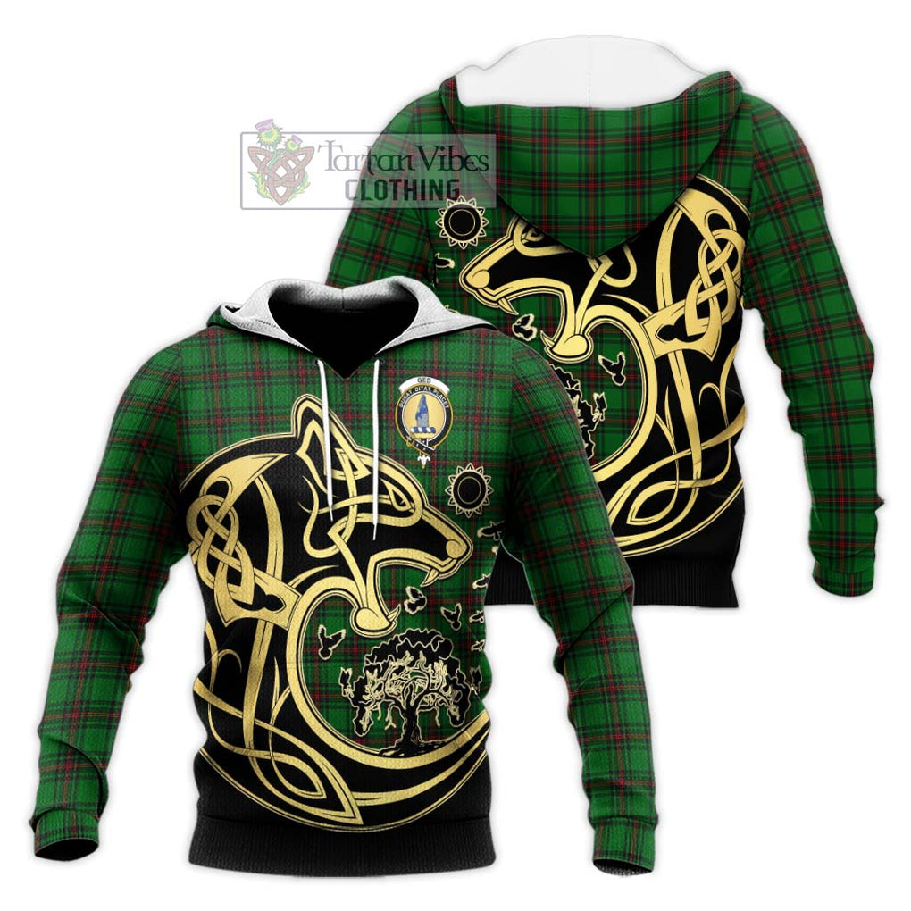 Ged Tartan Knitted Hoodie with Family Crest Celtic Wolf Style Unisex Knitted Pullover Hoodie - Tartan Vibes Clothing