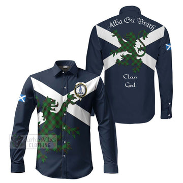 Ged Tartan Lion Rampant Long Sleeve Button Shirt Proudly Display Your Heritage with Alba Gu Brath and Clan Name