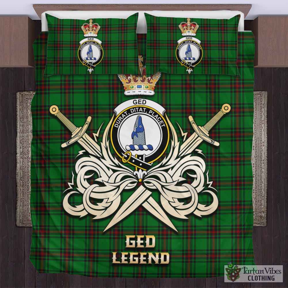 Tartan Vibes Clothing Ged Tartan Bedding Set with Clan Crest and the Golden Sword of Courageous Legacy