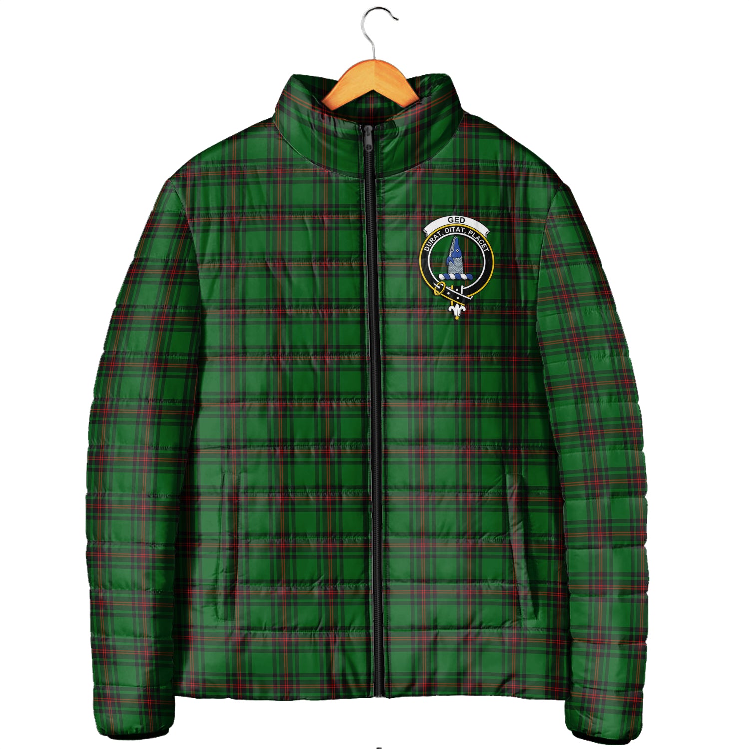 Ged Tartan Padded Jacket with Family Crest Men's Padded Jacket - Tartan Vibes Clothing